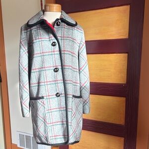 Vintage Penguin Gray and Red Wool Plaid Pea Coat